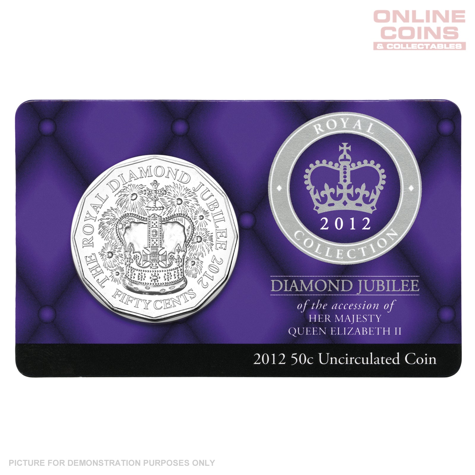 2012 Royal Australian Mint- Diamond Jubilee (60 Years) - Uncirculated 50c Carded Coin
